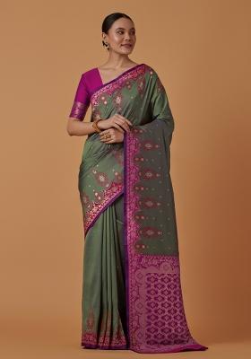 Sea Green Woven Silk Saree Set
