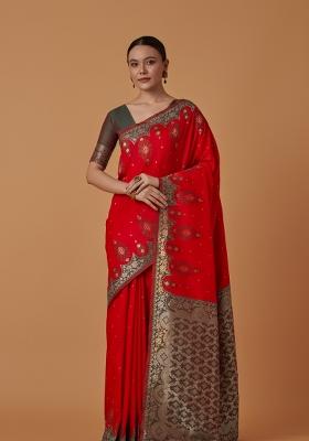 Red Woven Silk Saree Set