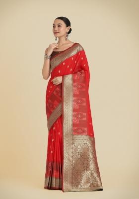 Red Woven Silk Saree Set
