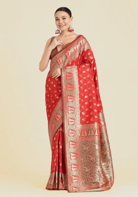Red Woven Silk Saree Set