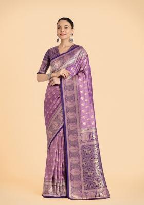 Lavender Woven Silk Saree Set