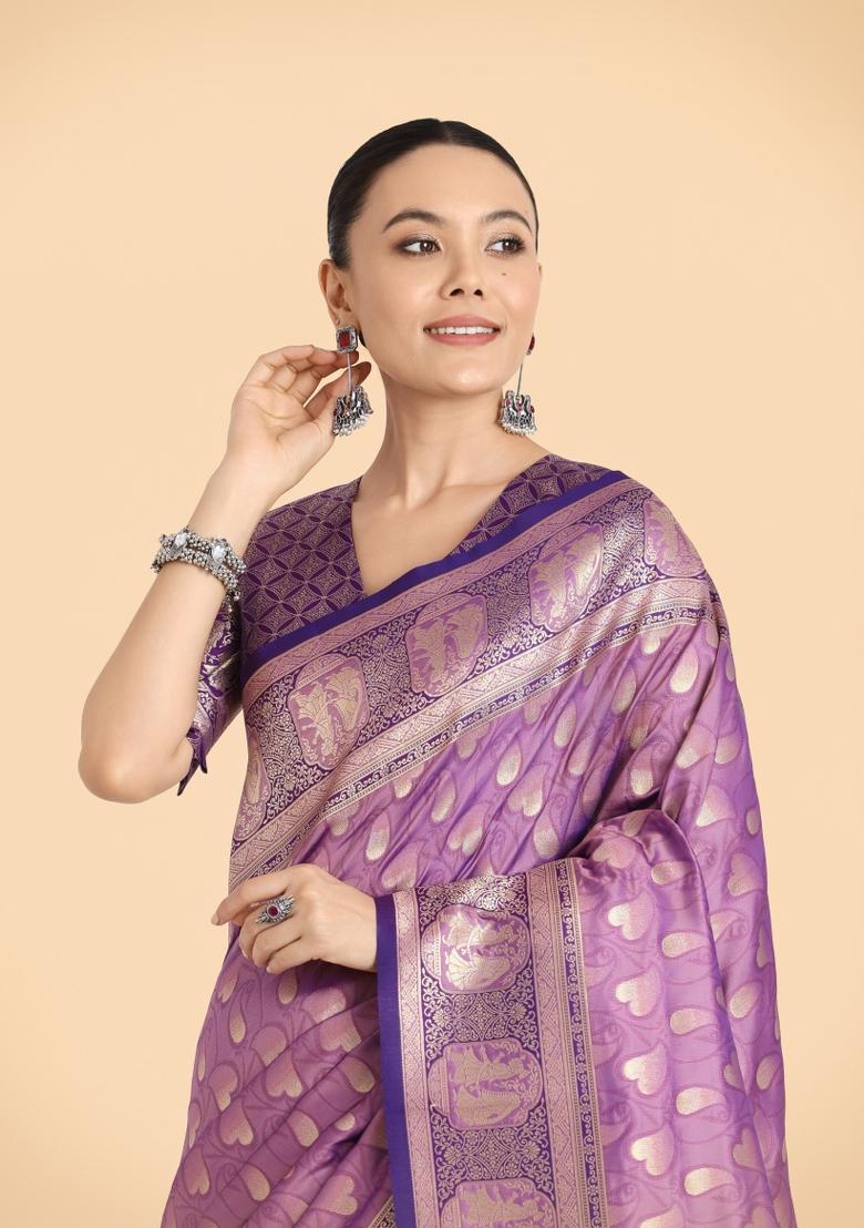 Lavender Woven Silk Saree Set - Indya