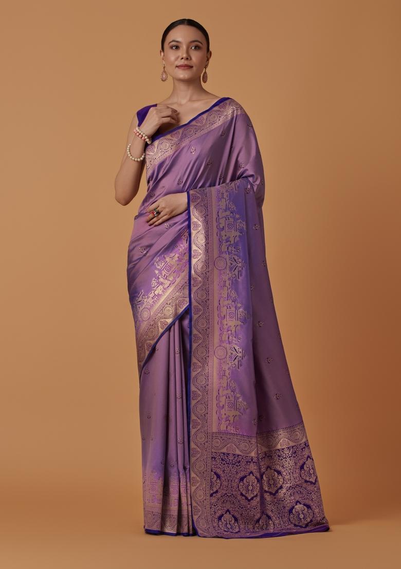 Lavender Woven Silk Saree Set - Indya