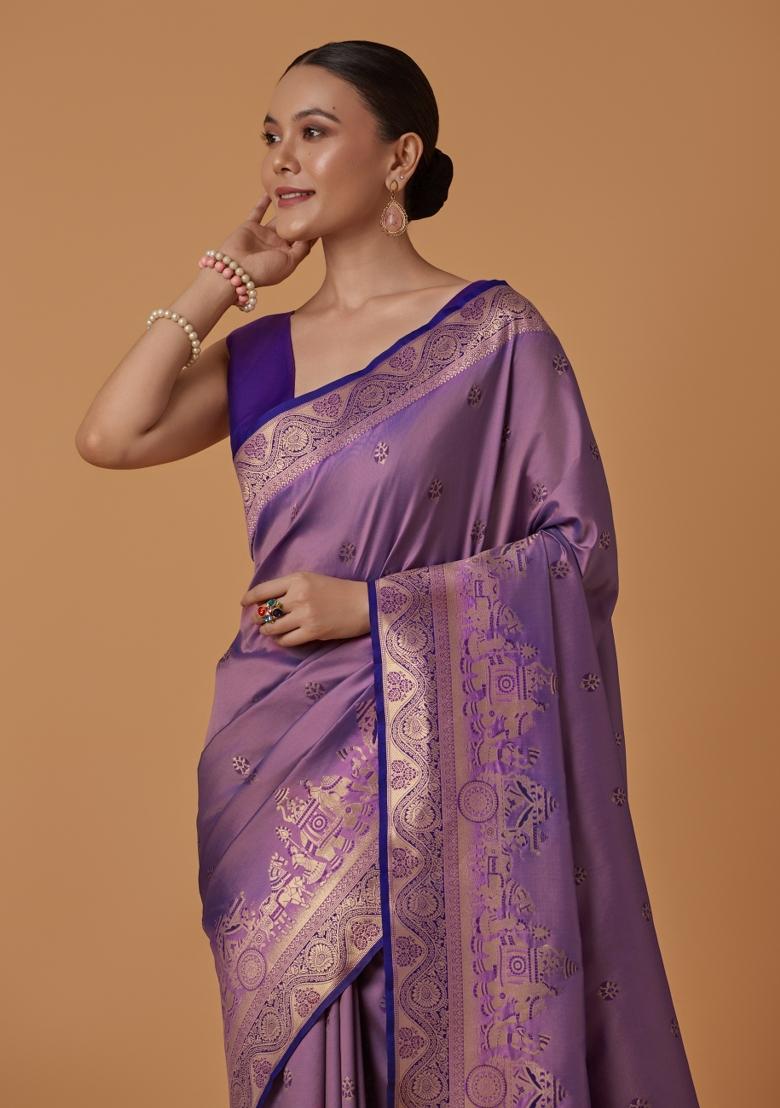 Lavender Woven Silk Saree Set - Indya