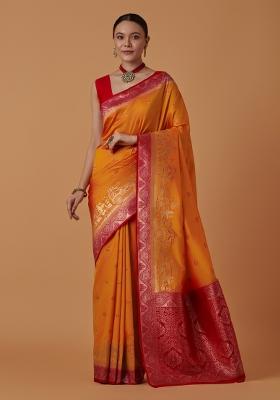 Orange Woven Silk Saree Set