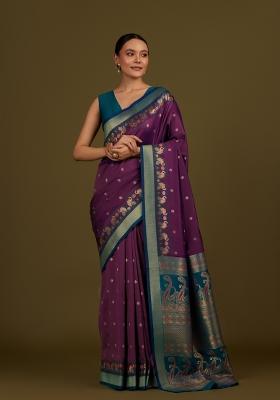 Wine Woven Silk Saree Set