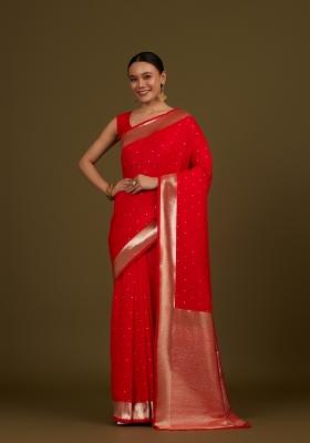 Red Woven Silk Saree Set