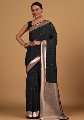 Black Woven Silk Saree Set