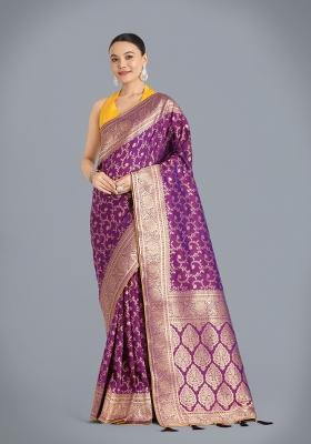 Wine Woven Silk Saree Set