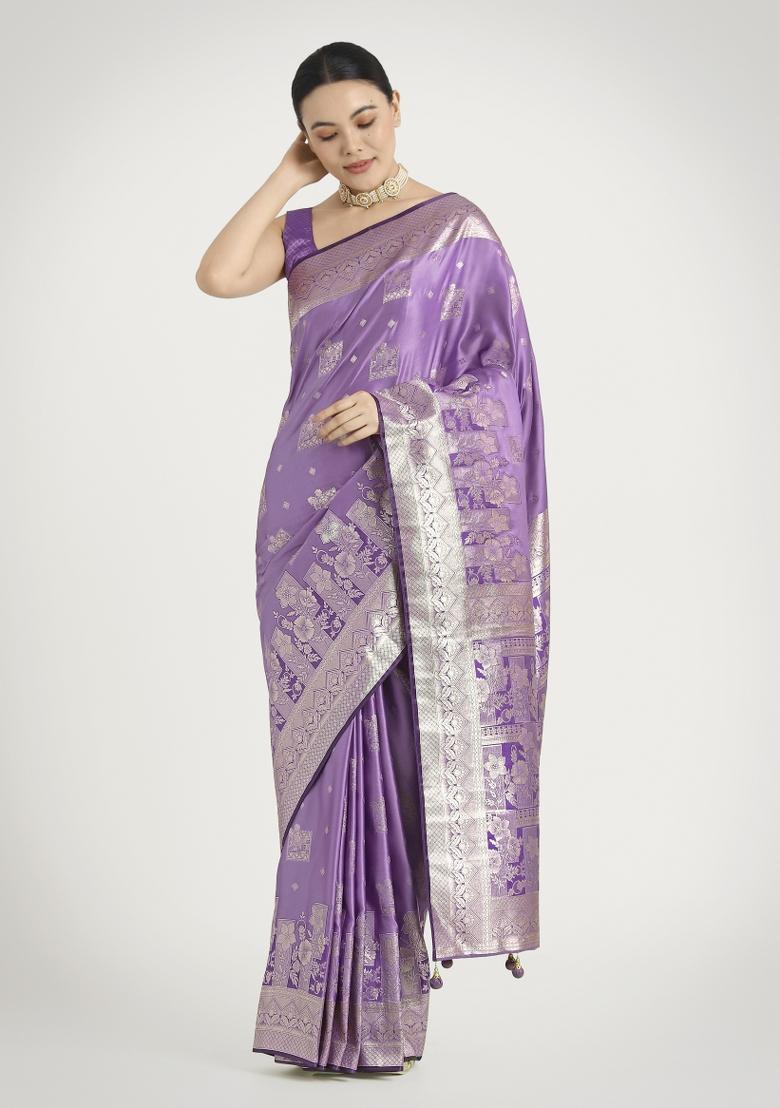 Lavender Woven Silk Saree Set - Indya