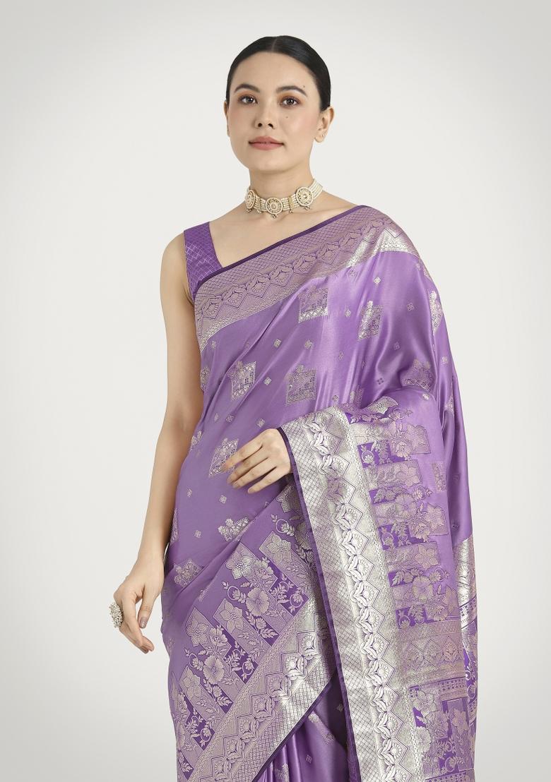Lavender Woven Silk Saree Set - Indya