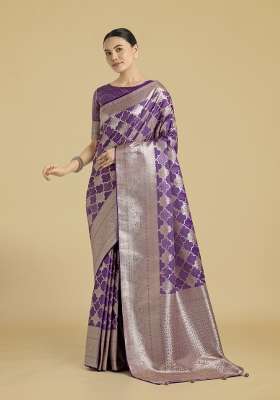 Purple Woven Silk Saree Set