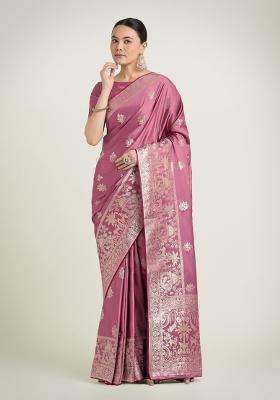 Onion Pink Woven Silk Saree Set