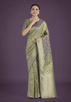 Light Green Woven Silk Saree Set