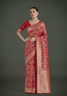 Red Woven Silk Saree Set