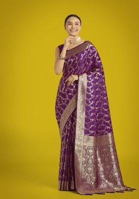 Wine Woven Silk Saree Set