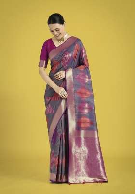 Multicolor Woven Silk Saree Set
