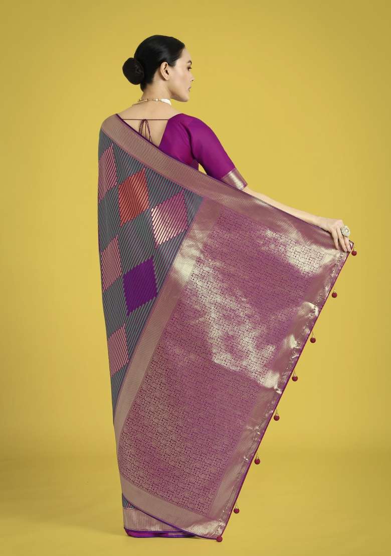 Multicolor Woven Silk Saree Set for Diwali and Festive Wear - Indya