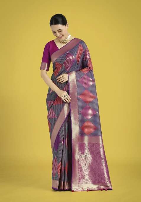 Multicolor Woven Silk Saree Set for Diwali and Festive Wear