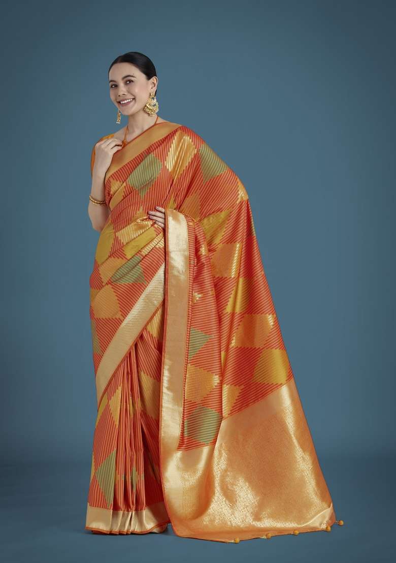 Multicolor Woven Silk Saree Set - Indya