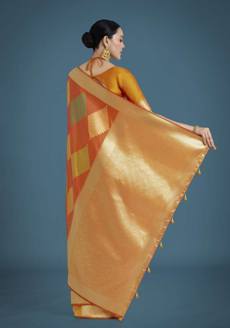 Multicolor Woven Silk Saree Set for Diwali | Wedding & Festive Wear - Indya