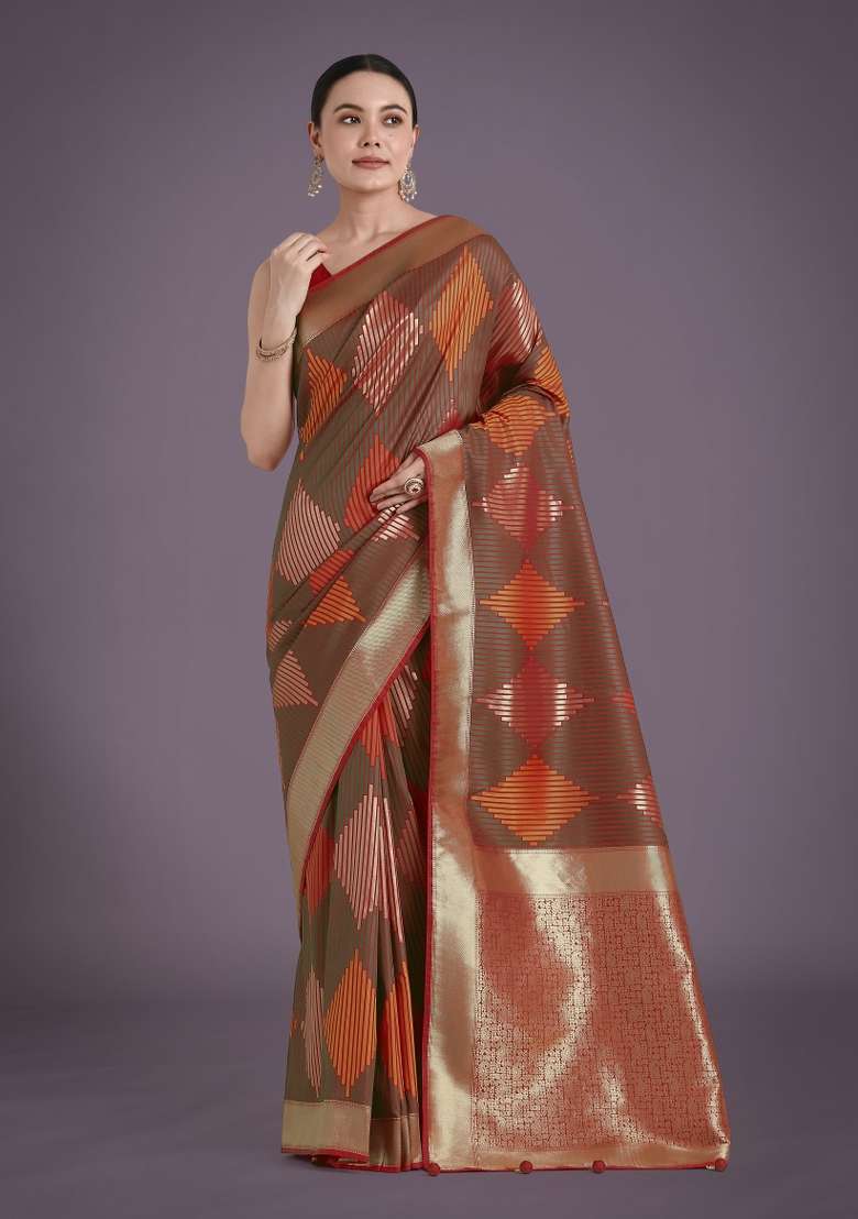 Multicolor Woven Silk Saree Set - Indya