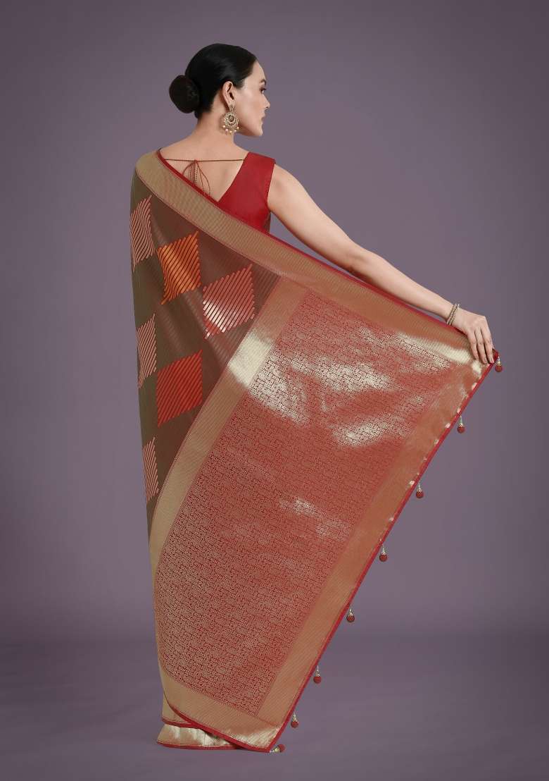 Multicolor Woven Silk Saree Set for Diwali and Festive Wear - Indya