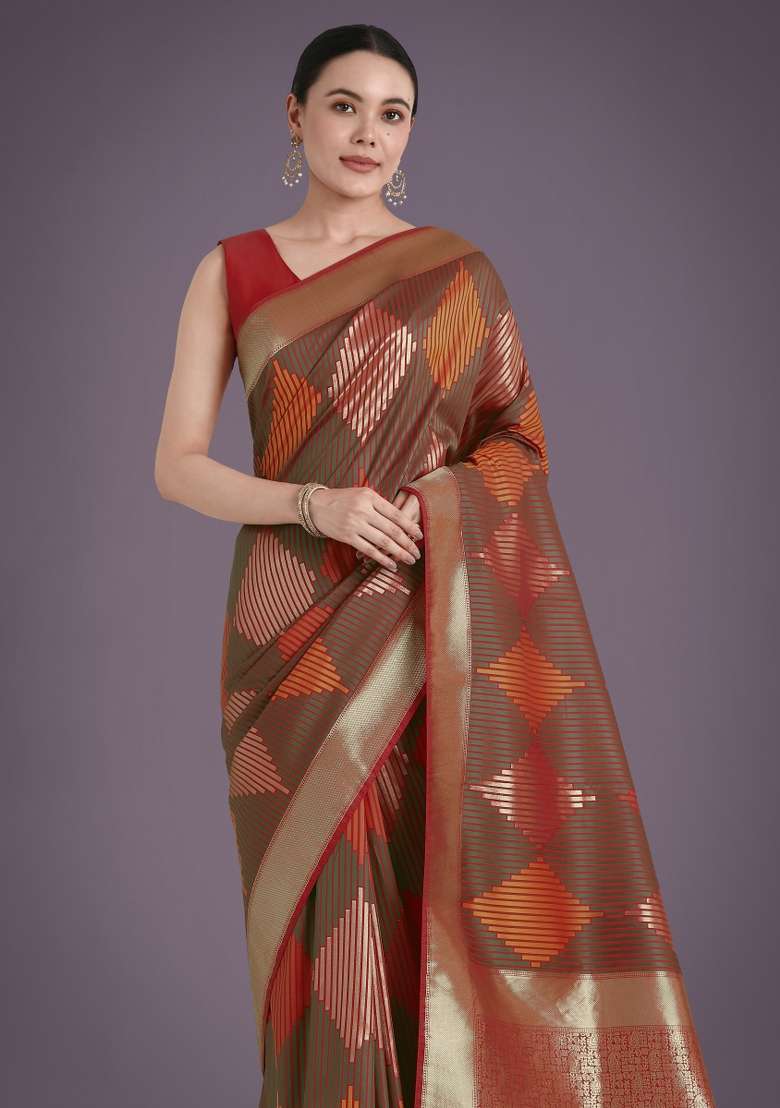 Multicolor Woven Silk Saree Set - Indya