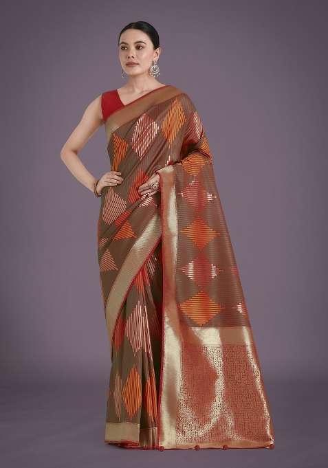 Multicolor Woven Silk Saree Set for Diwali and Festive Wear