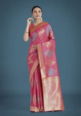 Multicolor Woven Silk Saree Set