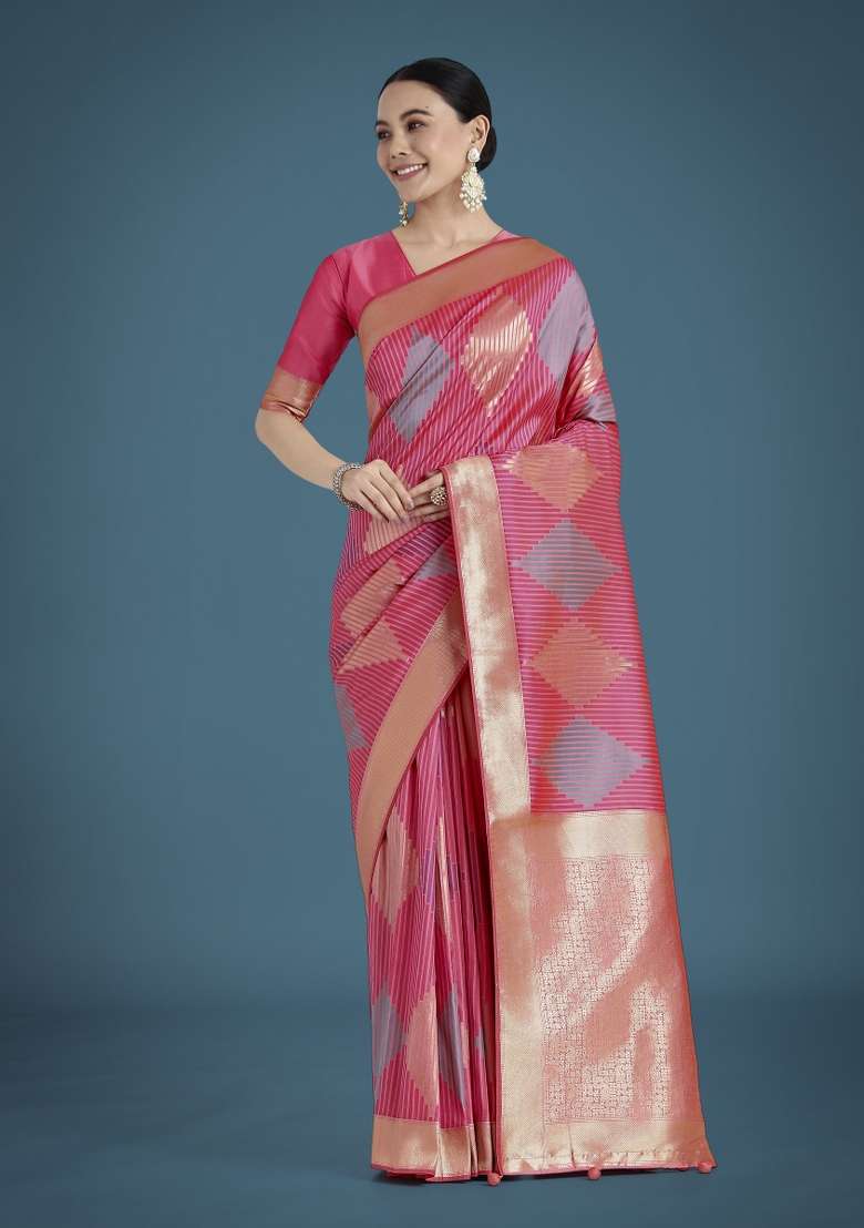 Multicolor Woven Silk Saree Set - Indya