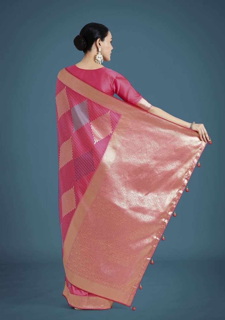 Multicolor Woven Silk Saree Set for Diwali and Festive Wear - Indya