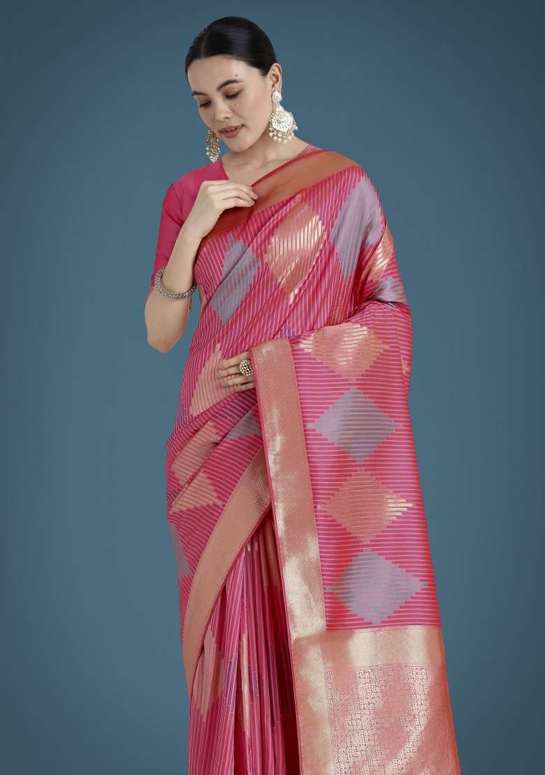 Multicolor Woven Silk Saree Set - Indya