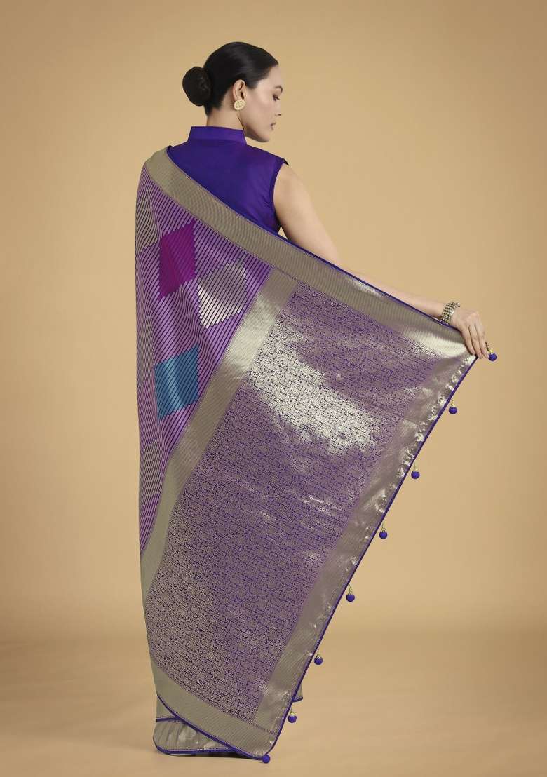 Multicolor Woven Silk Saree Set for Diwali | Wedding & Festive Wear - Indya