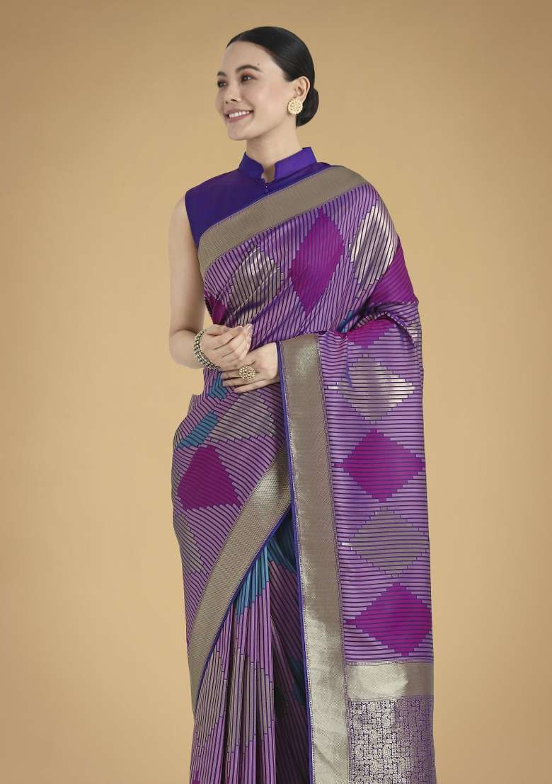 Multicolor Woven Silk Saree Set - Indya