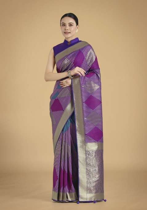 Multicolor Woven Silk Saree Set for Diwali | Wedding & Festive Wear