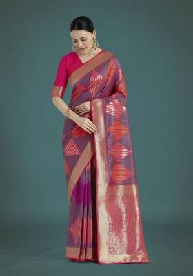 Multicolor Woven Silk Saree Set