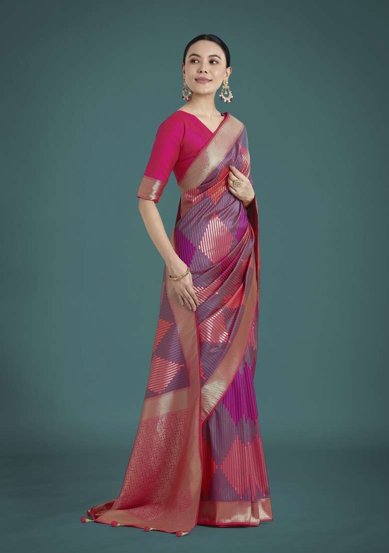 Multicolor Woven Silk Saree Set - Indya