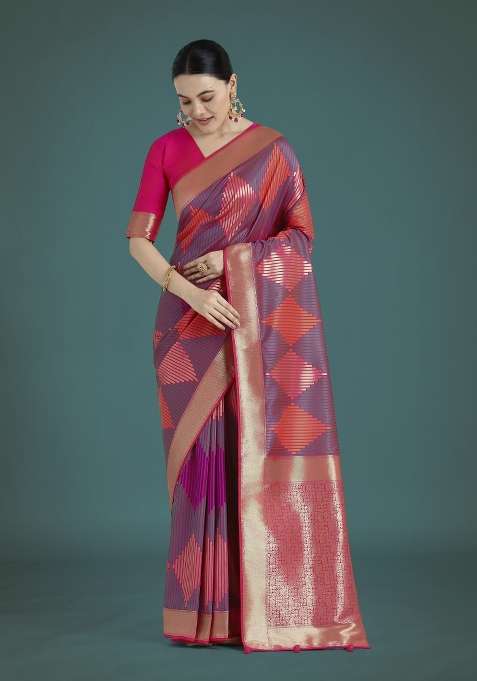 Multicolor Woven Silk Saree Set for Diwali | Wedding & Festive Wear