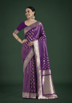 Wine Woven Silk Saree Set
