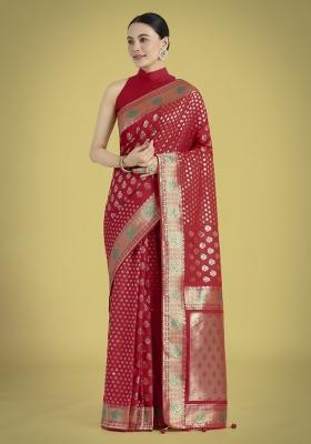 Red Woven Silk Saree Set
