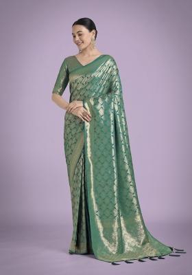 Teal Woven Silk Saree Set