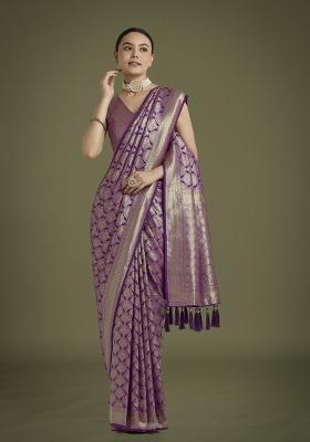 Wine Woven Silk Saree Set