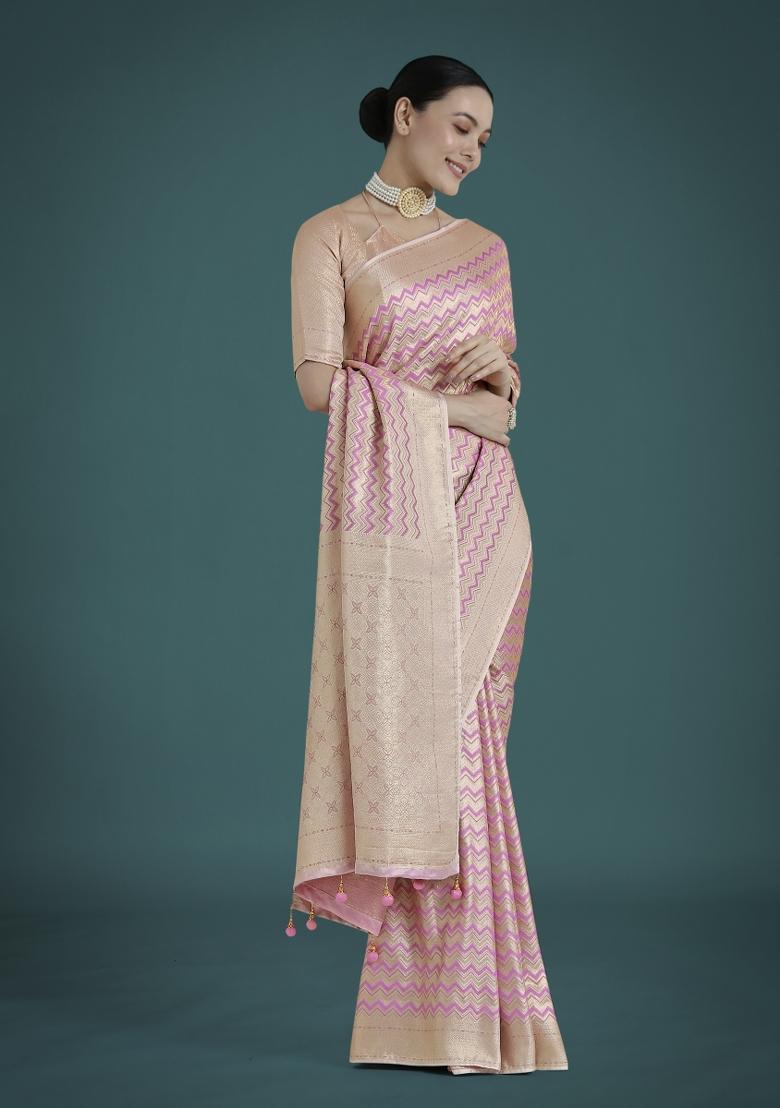 Lavender Woven Silk Saree Set - Indya
