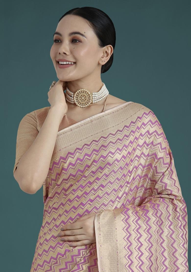 Lavender Woven Silk Saree Set - Indya