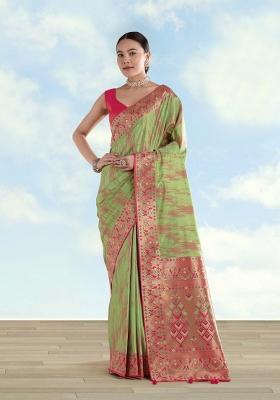 Light Green Woven Silk Saree Set