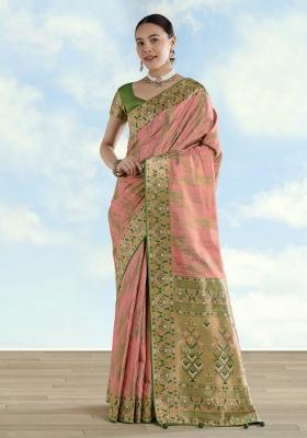 Baby Pink Woven Silk Saree Set