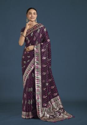 Wine Woven Silk Saree Set
