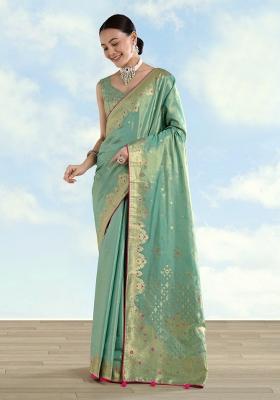 Light Green Woven Silk Saree Set