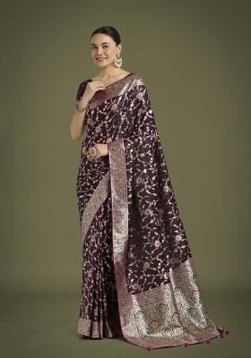 Wine Woven Silk Saree Set